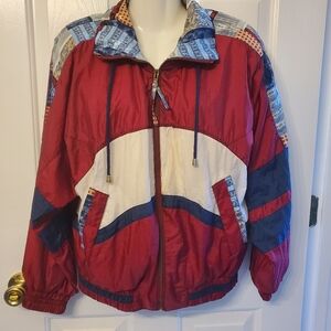 Vtg Colorful Wine Blue White Gold Windbreaker Womens Sz S EUC